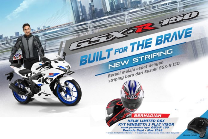 Suzuki-GSX-R150-gratis-helm-KYT-Vendetta-2-autonesian Selama bulan September – November 2018 setiap pembelian Suzuki GSX-R150 mendapatkan helm KYT Vendetta 2 secara Gratis